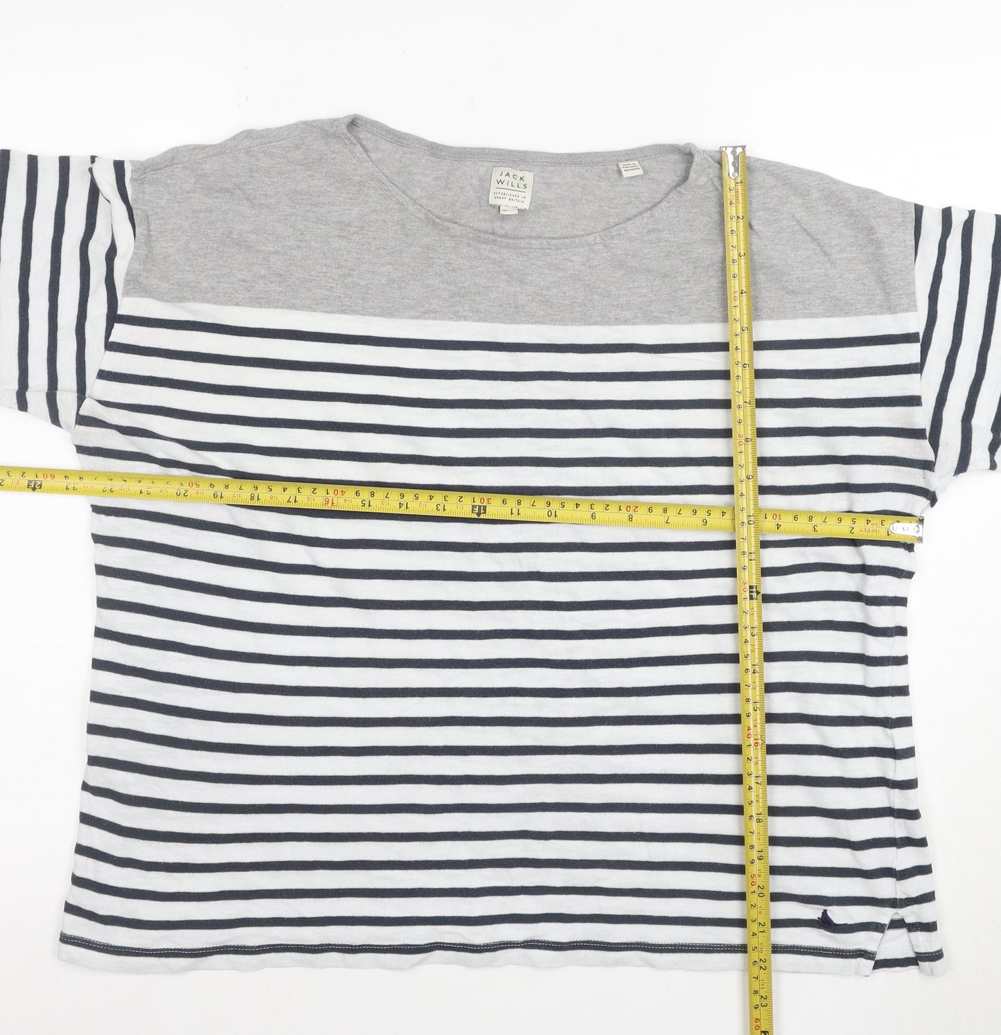 Jack Wills Womens Grey Striped Long Sleeve Cotton T-Shirt UK12