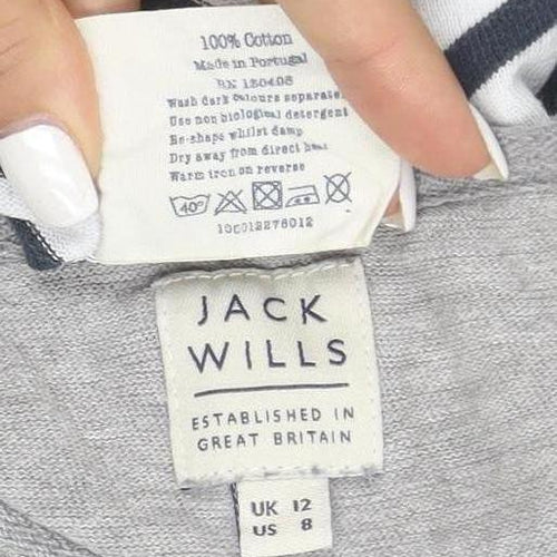 Jack Wills Womens Grey Striped Long Sleeve Cotton T-Shirt UK12