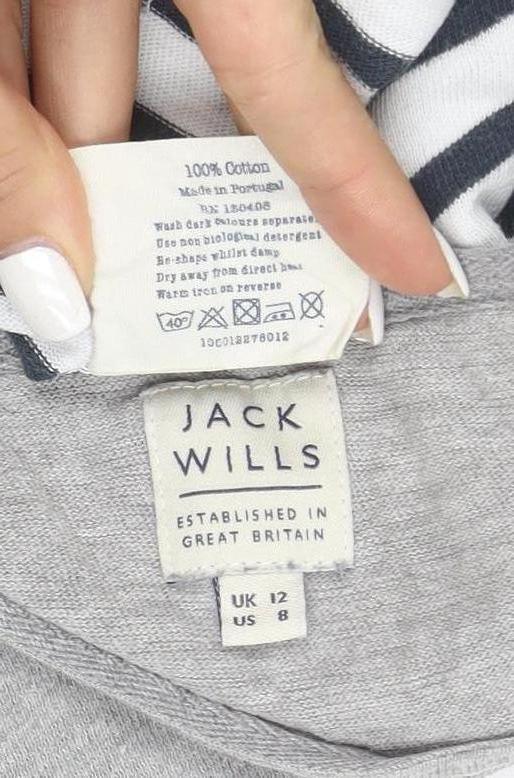 Jack Wills Womens Grey Striped Long Sleeve Cotton T-Shirt UK12