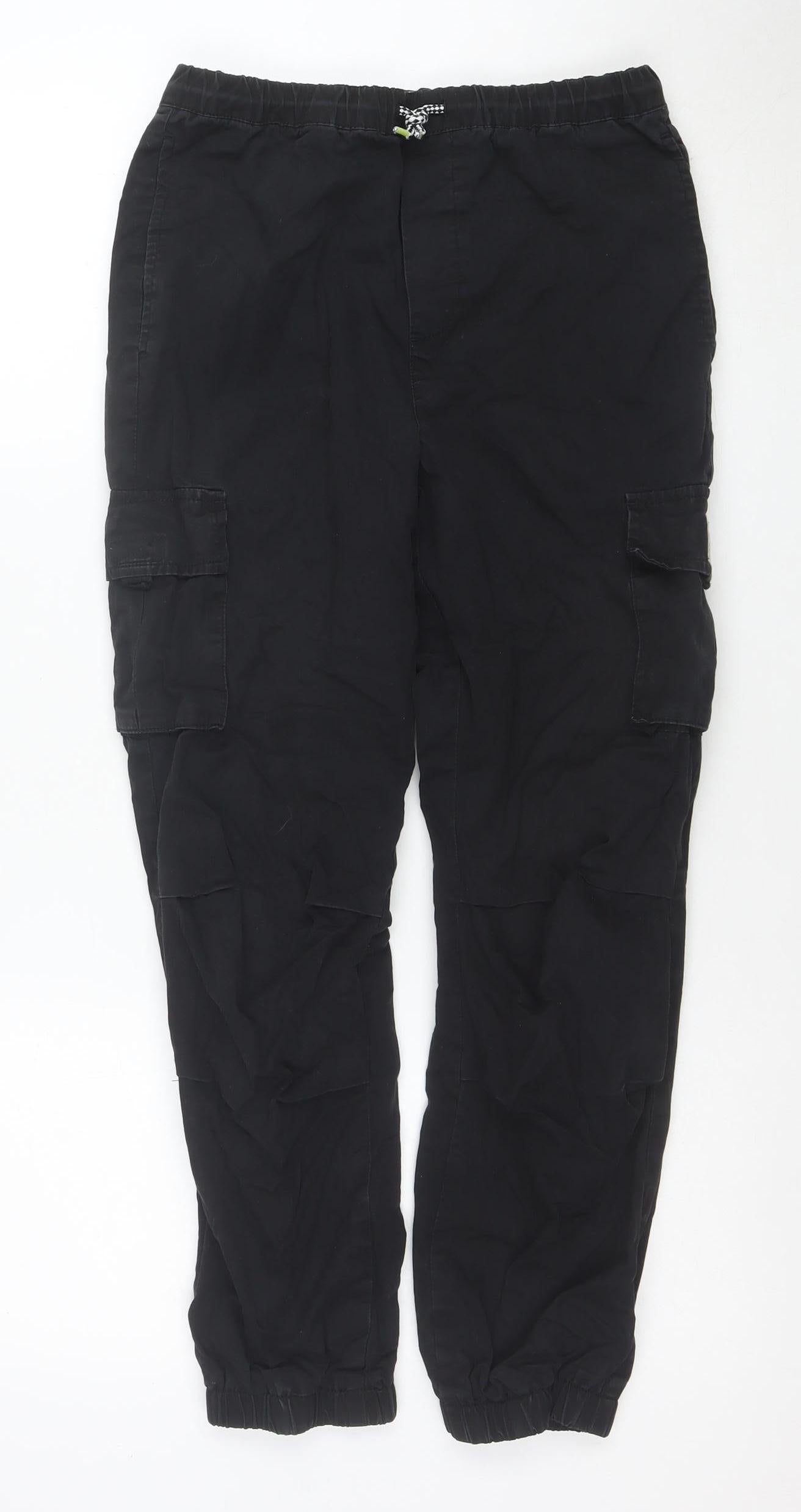 Monsoon Boys Black Cargo Trousers 11 Years Elastic Waist Cotton Blend