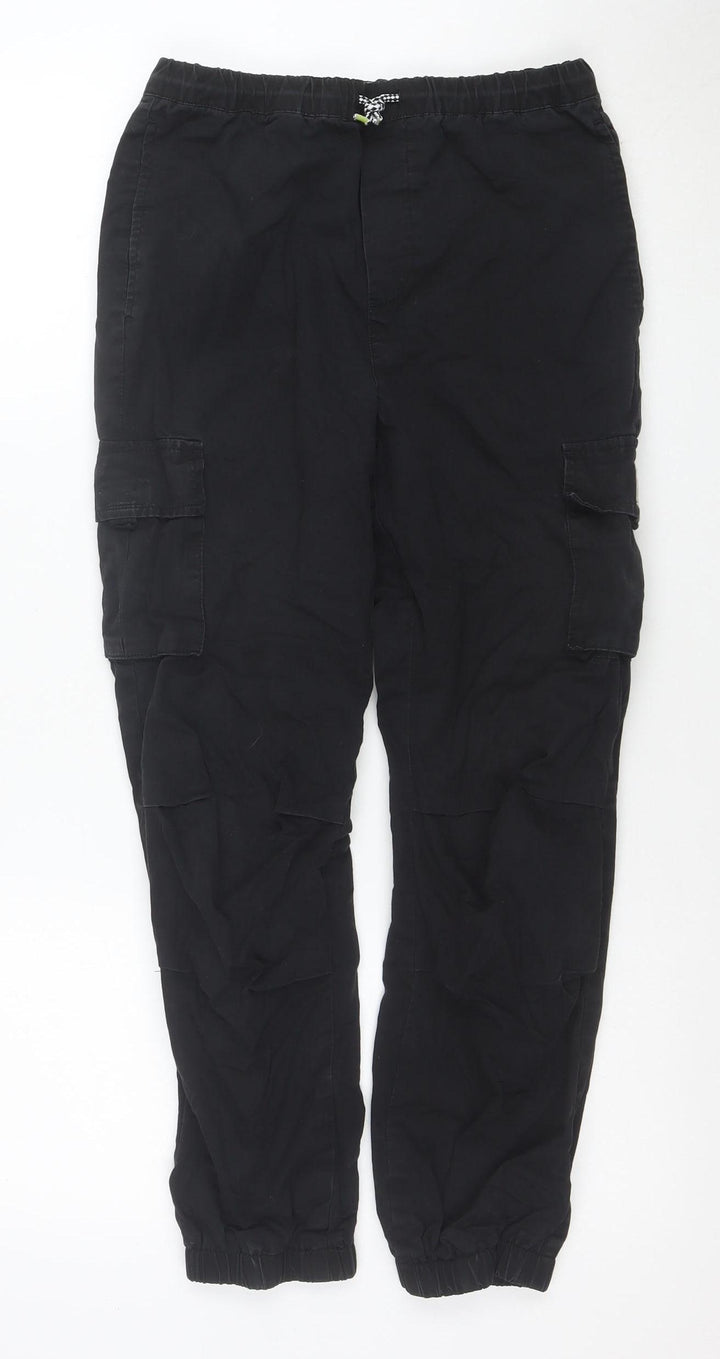 Monsoon Boys Black Cargo Trousers 11 Years Elastic Waist Cotton Blend