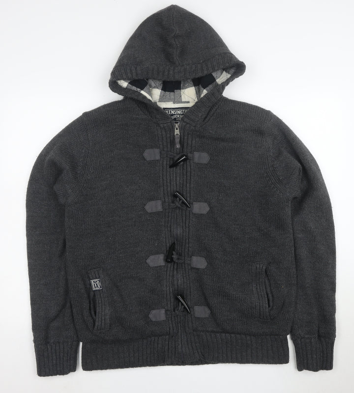 Kensington Dockside Men's Grey Hooded Duffle Jacket Size L Wool Blend