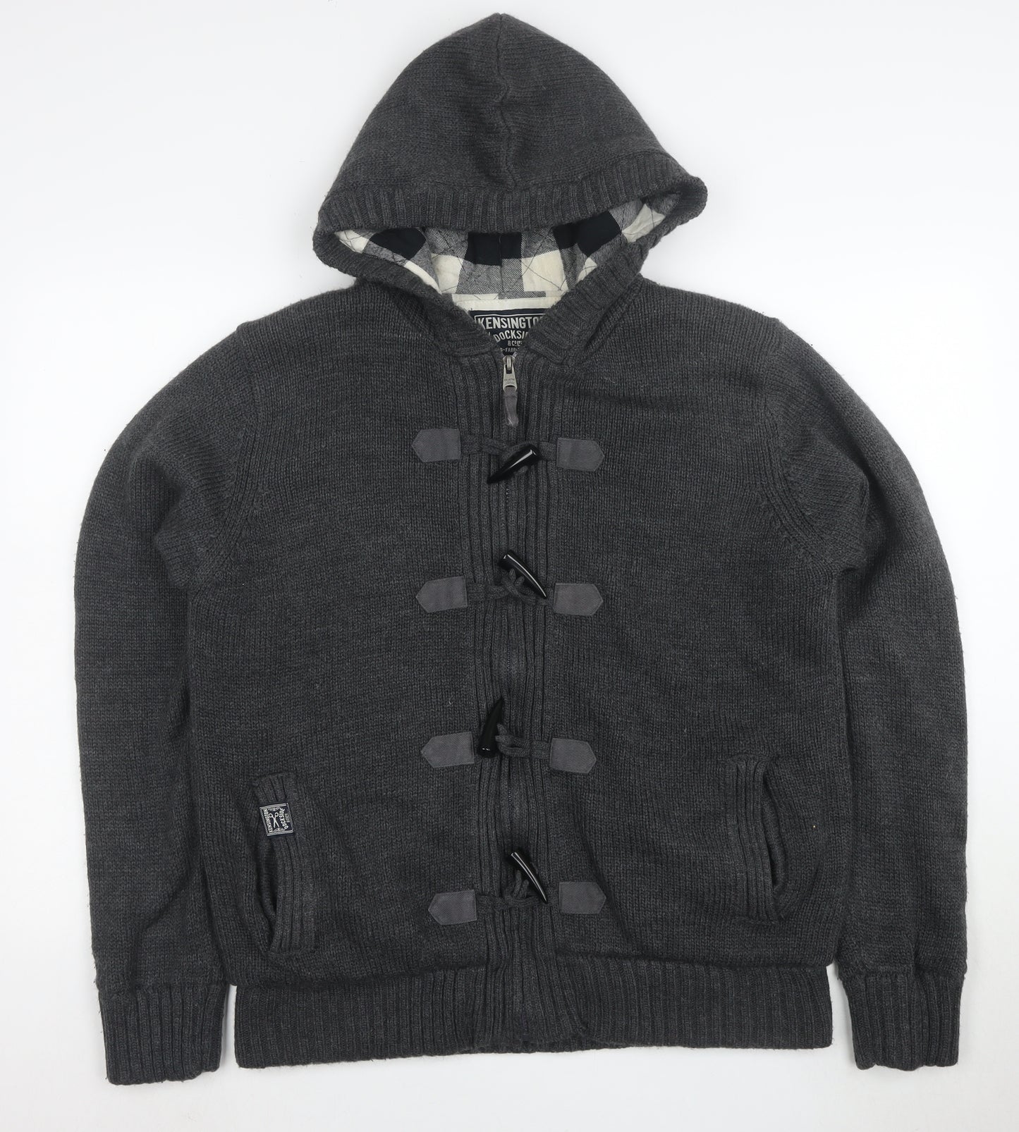 Kensington Dockside Men's Grey Hooded Duffle Jacket Size L Wool Blend