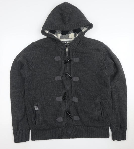 Kensington Dockside Men's Grey Hooded Duffle Jacket Size L Wool Blend