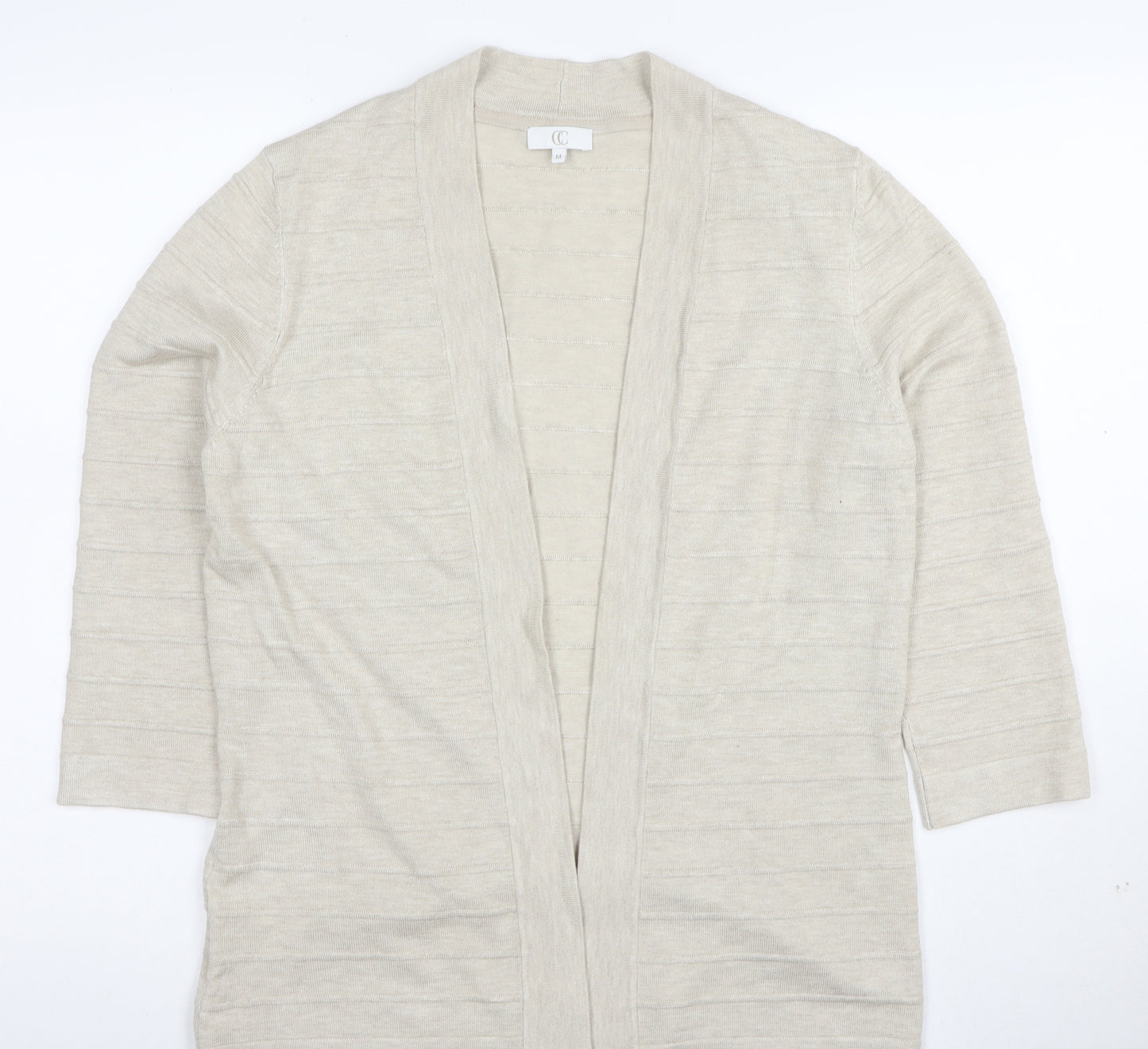 CC Women Beige Open Long Sleeve Cardigan Medium Knit Lightweight