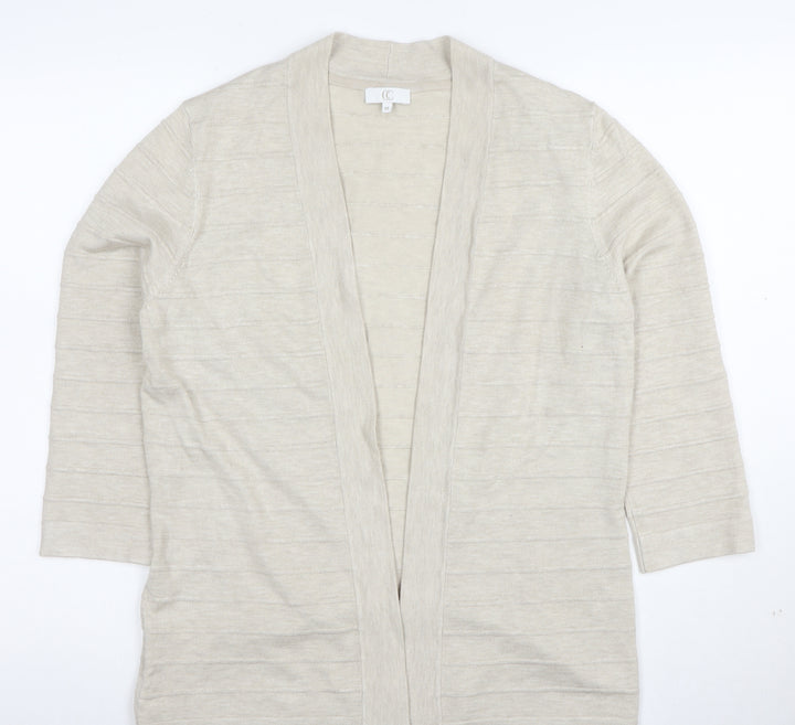 CC Women Beige Open Long Sleeve Cardigan Medium Knit Lightweight