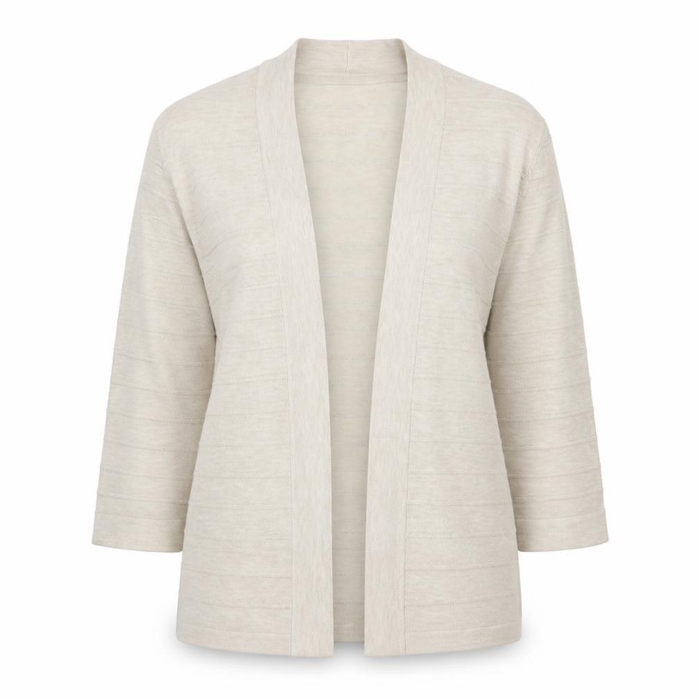 Front view of Country Casuals Women Beige Open Long Sleeve Cardigan Medium Knit Lightweight