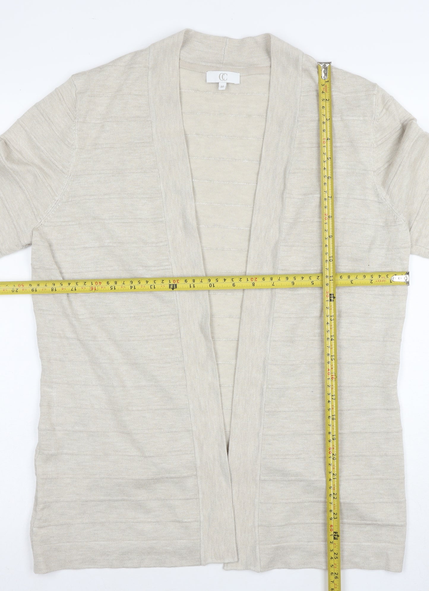 CC Women Beige Open Long Sleeve Cardigan Medium Knit Lightweight
