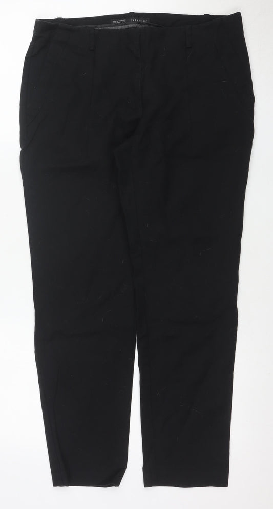 Zara Basic Women Black Slim Fit Cropped Trousers Size 12
