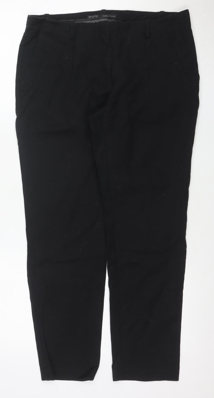 Zara Basic Women Black Slim Fit Cropped Trousers Size 12