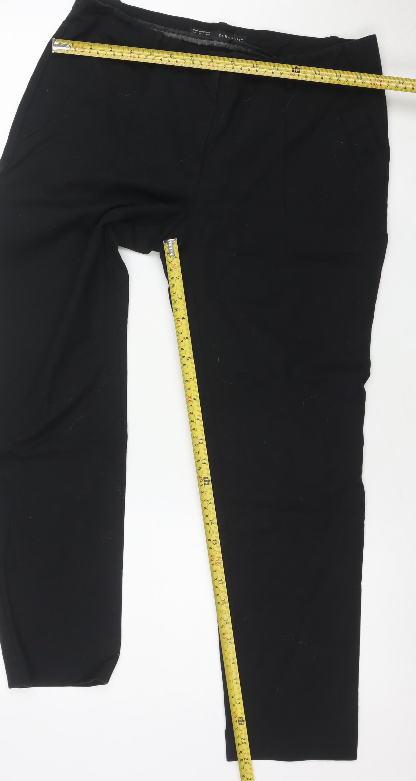 Zara Basic Women Black Slim Fit Cropped Trousers Size 12