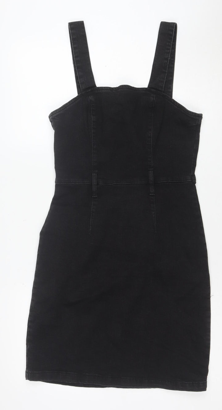 Denim & Co Women Black Size 12 Pinafore Denim Dress