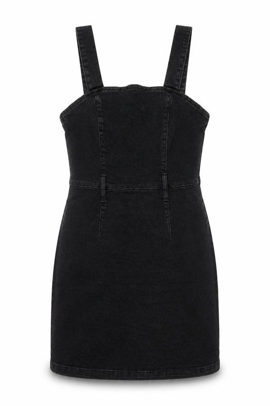 Front view of Denim & Co. Women Black, size 12, Pinafore Denim Dress