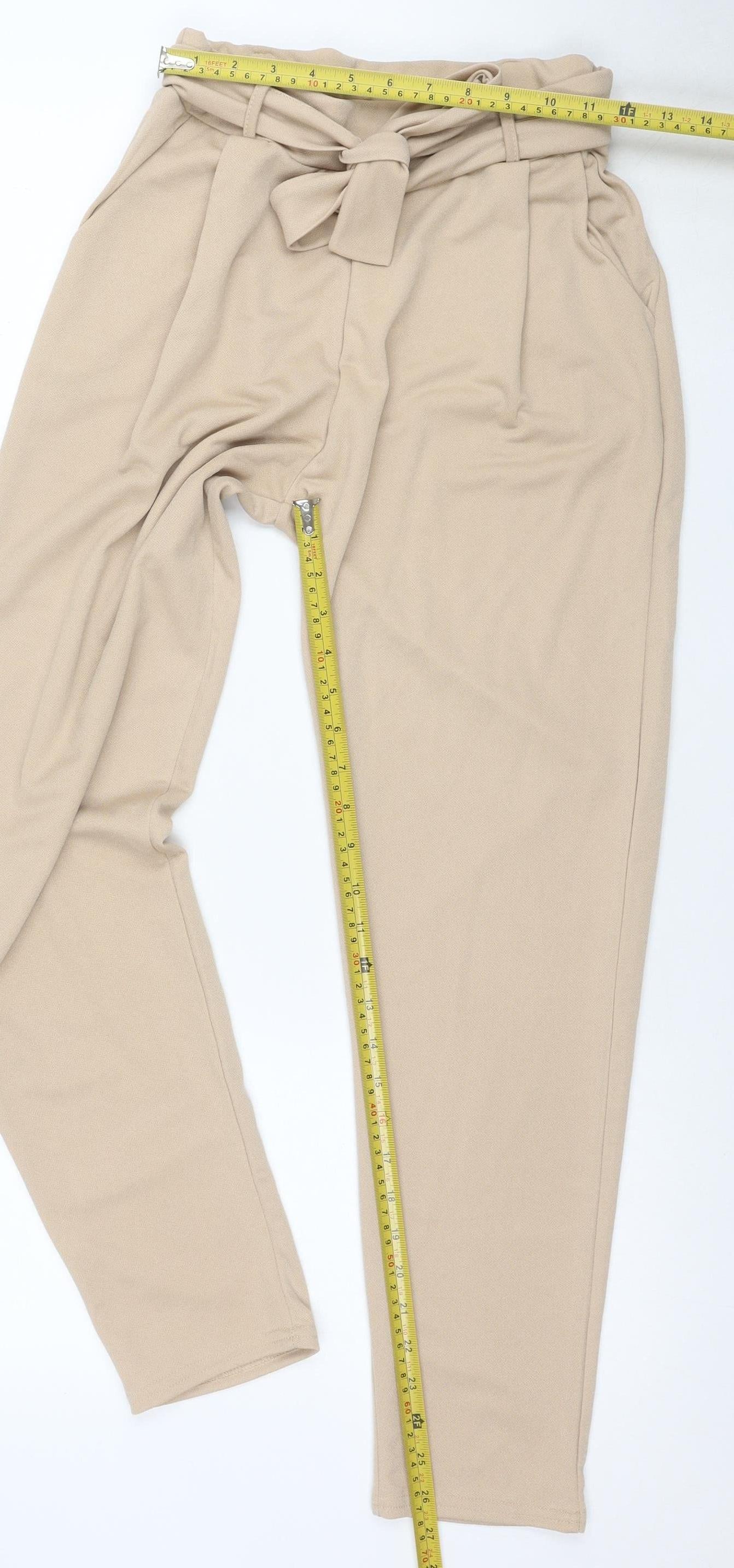 SAW IT FIRST Women’s Beige Paperbag Trousers Size 10 Belted High Waist