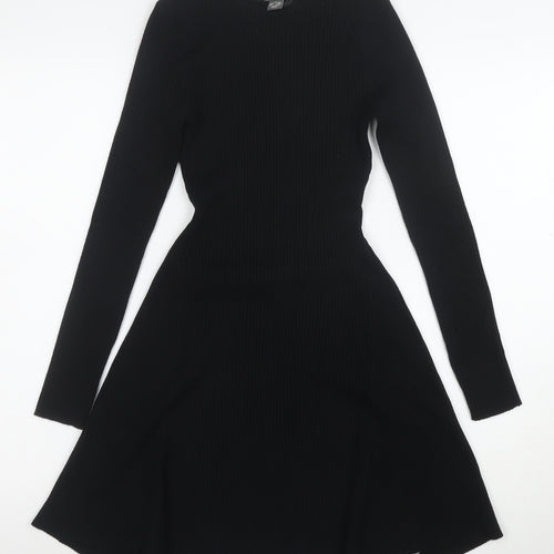 Primark Women Black Knit Fit & Flare Long Sleeve Dress Size S