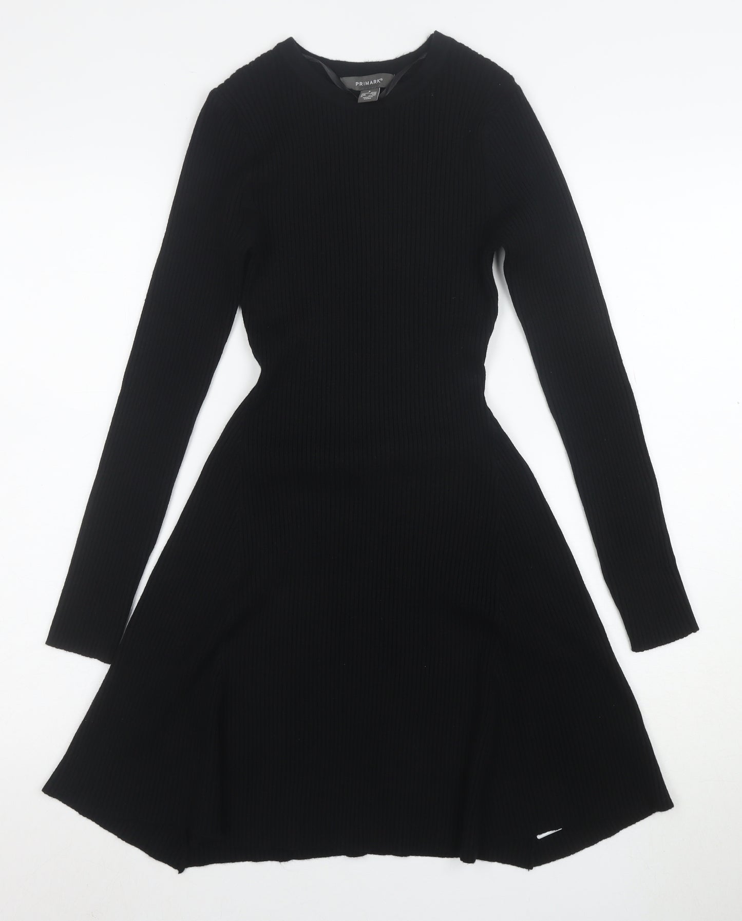 Primark Women Black Knit Fit & Flare Long Sleeve Dress Size S