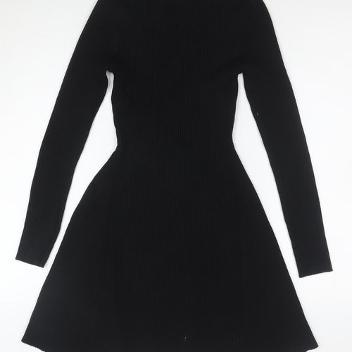 Primark Women Black Knit Fit & Flare Long Sleeve Dress Size S