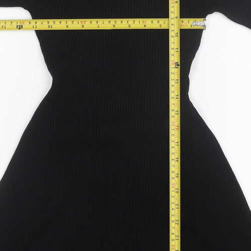 Primark Women Black Knit Fit & Flare Long Sleeve Dress Size S