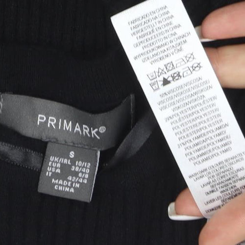 Primark Women Black Knit Fit & Flare Long Sleeve Dress Size S
