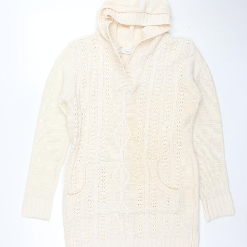 New Look Womens Ivory Hooded Knit Pullover Jumper Size 12