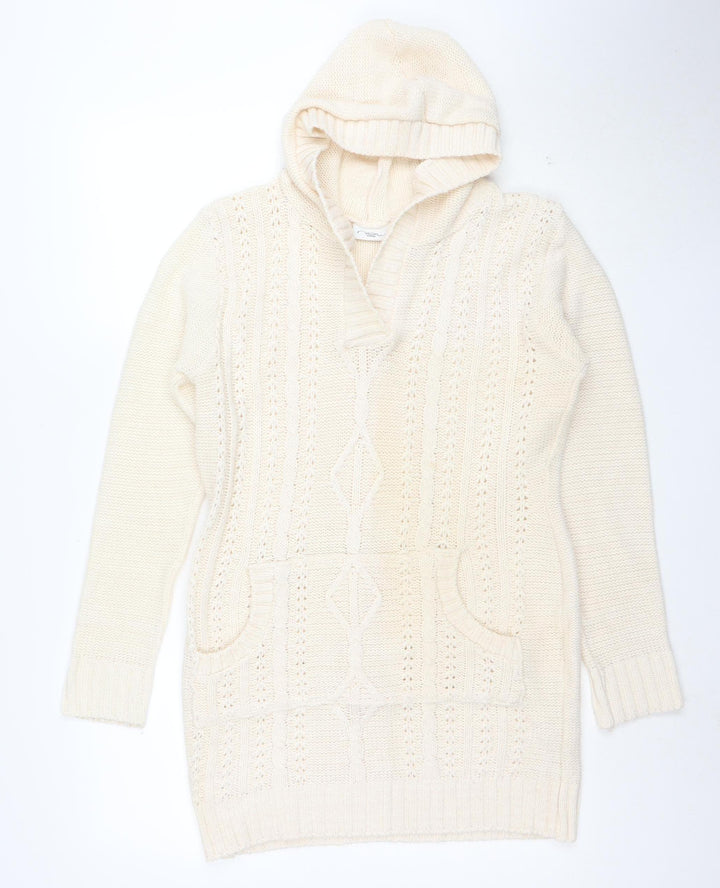 New Look Womens Ivory Hooded Knit Pullover Jumper Size 12