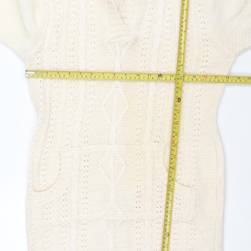 New Look Womens Ivory Hooded Knit Pullover Jumper Size 12