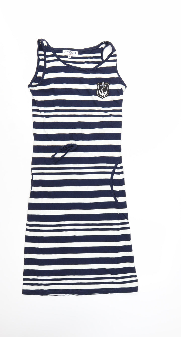 Gecco Women Blue Striped Tank Dress Nautical M Cotton