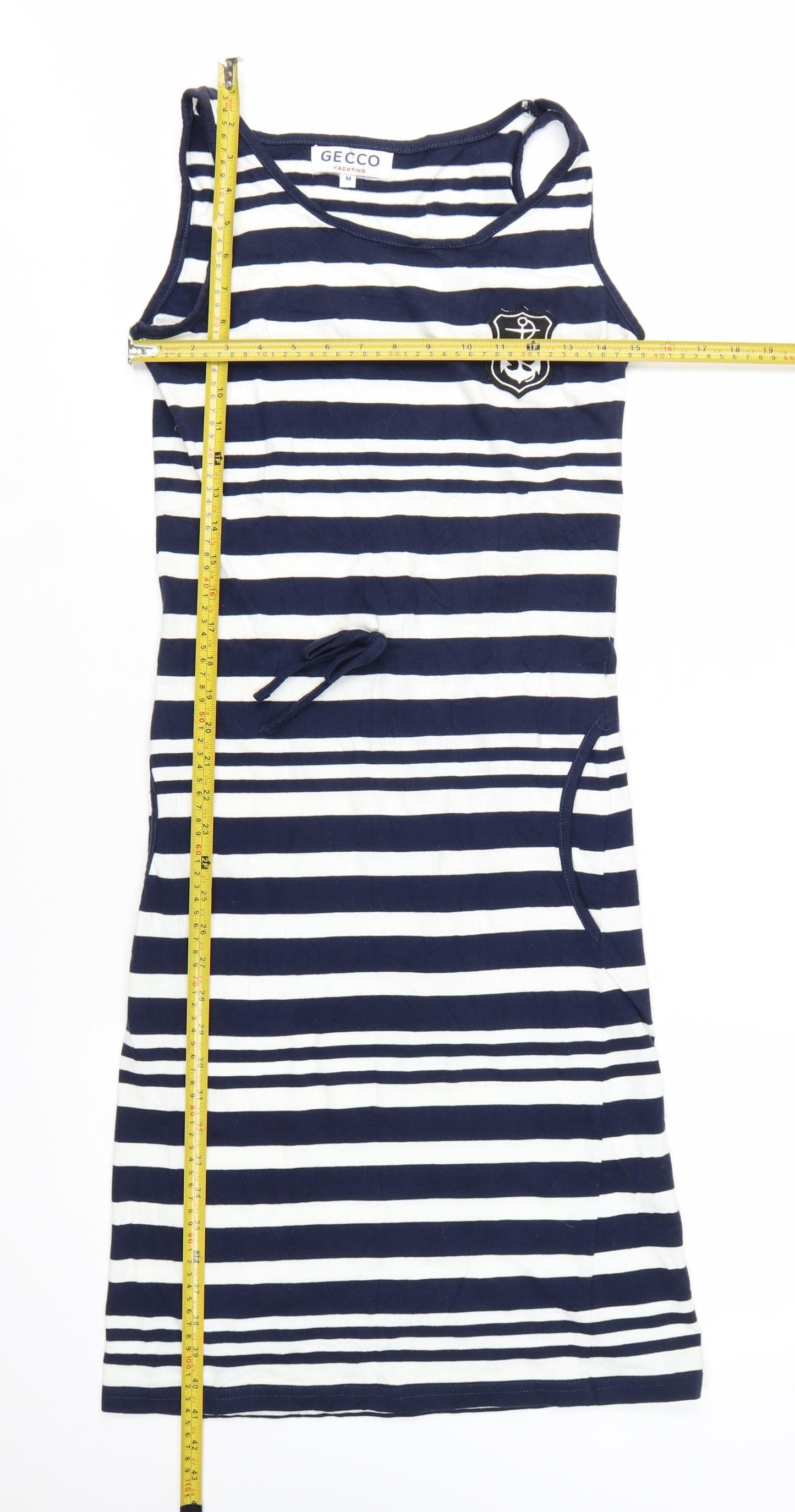 Gecco Women Blue Striped Tank Dress Nautical M Cotton