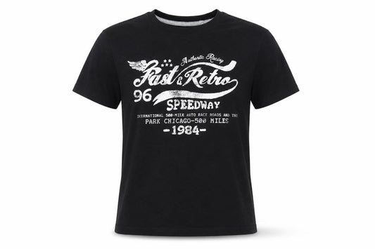 Front view of Arizona Jean Co Teens Black Retro Racing Graphic T-Shirt, size 10