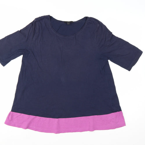 COS Women Navy Blue & Pink Colourblock Cotton T-Shirt Size S