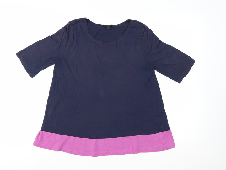 COS Women Navy Blue & Pink Colourblock Cotton T-Shirt Size S