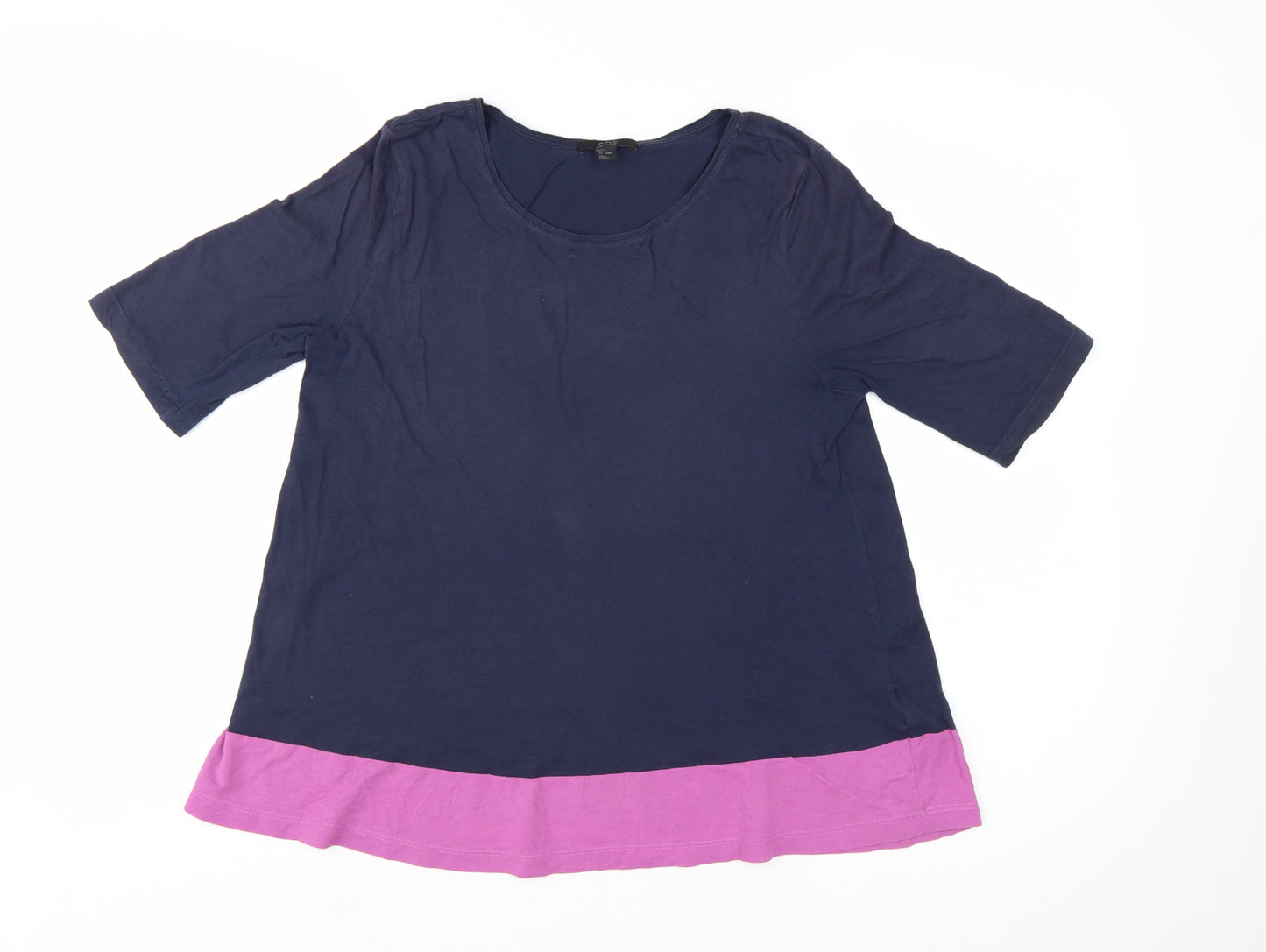COS Women Navy Blue & Pink Colourblock Cotton T-Shirt Size S
