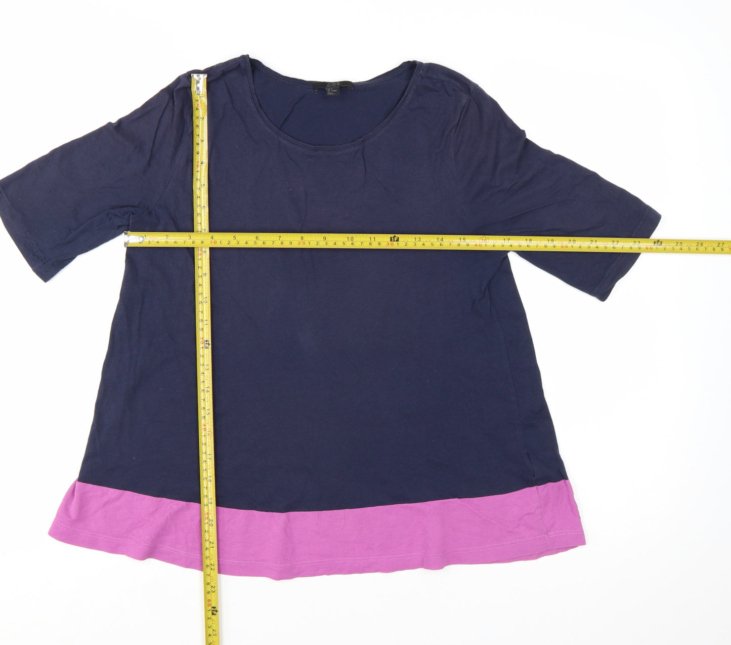 COS Women Navy Blue & Pink Colourblock Cotton T-Shirt Size S