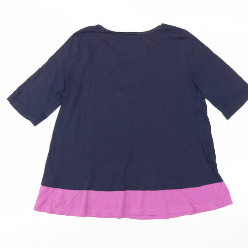 COS Women Navy Blue & Pink Colourblock Cotton T-Shirt Size S