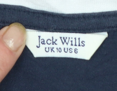 Jack Wills Women’s Blue Ringer T-Shirt UK 10 Cotton Crew Neck