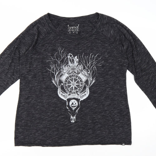 Animal Womens Black Graphic Long Sleeve Jersey T-Shirt Size 16
