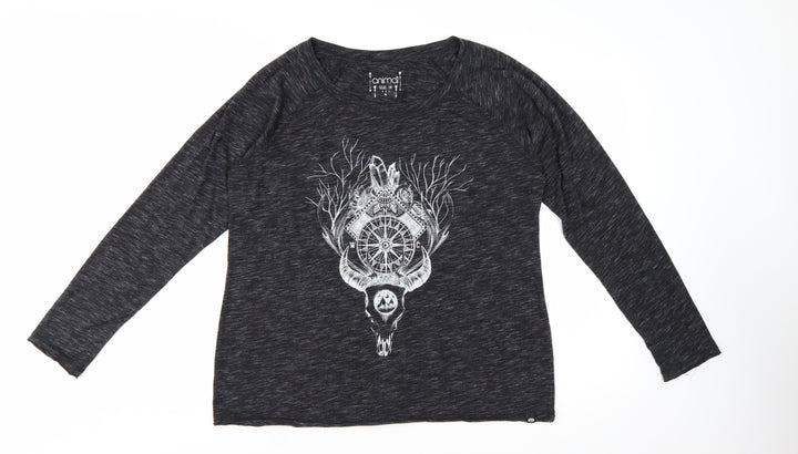 Animal Womens Black Graphic Long Sleeve Jersey T-Shirt Size 16