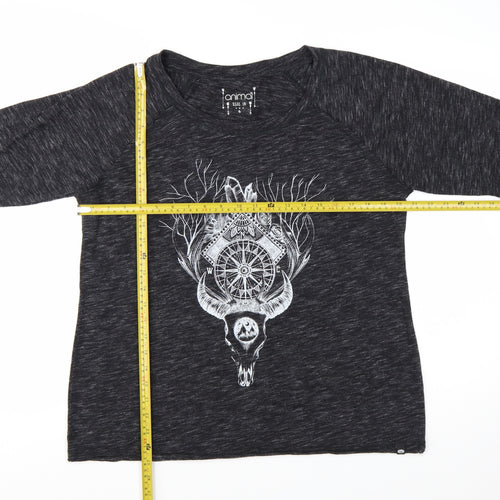 Animal Womens Black Graphic Long Sleeve Jersey T-Shirt Size 16