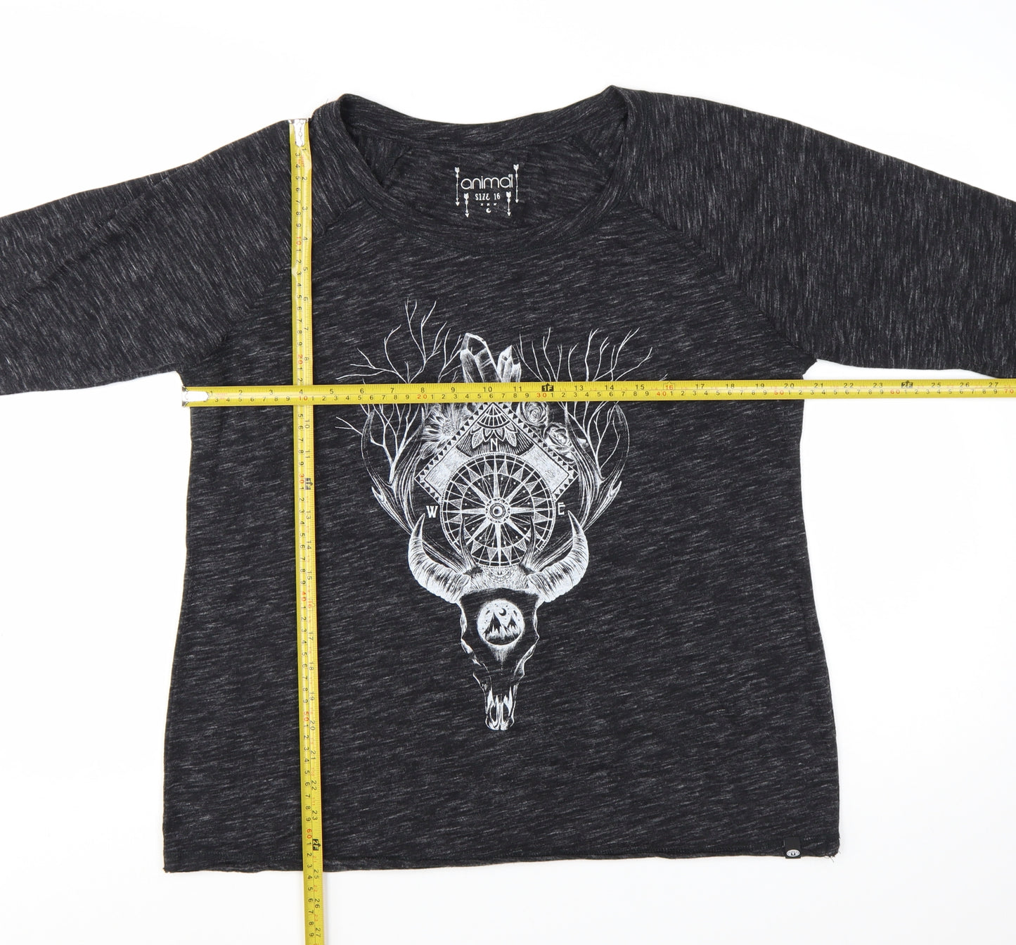 Animal Womens Black Graphic Long Sleeve Jersey T-Shirt Size 16