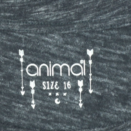 Animal Womens Black Graphic Long Sleeve Jersey T-Shirt Size 16