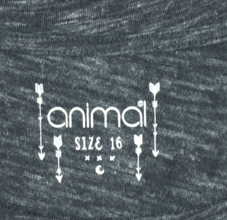 Animal Womens Black Graphic Long Sleeve Jersey T-Shirt Size 16