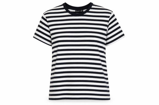 Front view of ASOS DESIGN Women's Black & White Striped T-Shirt, size 12, Maternity