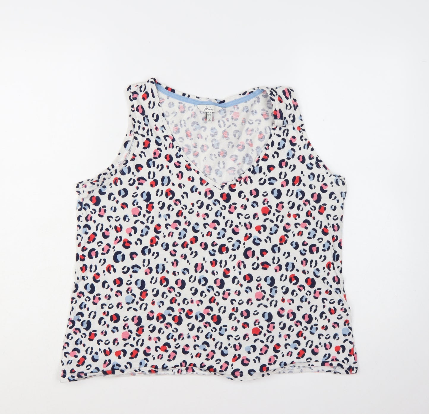 Joules Women's Multicoloured Leopard Print V-Neck Cotton Tank Top Size 18