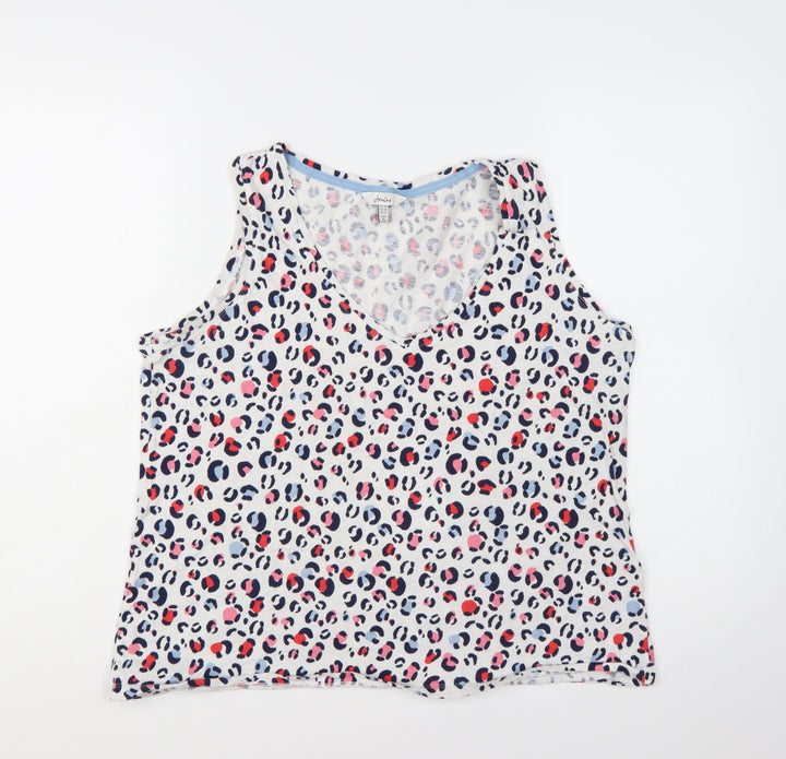 Joules Women's Multicoloured Leopard Print V-Neck Cotton Tank Top Size 18