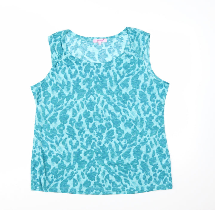Marks and Spencer Per Una Blue Animal Print Cotton Blend Sleeveless Tank Top Size 20