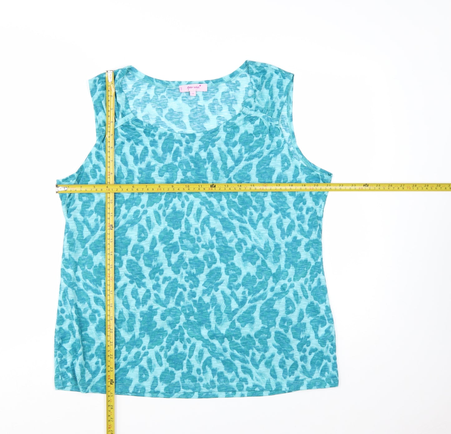 Marks and Spencer Per Una Blue Animal Print Cotton Blend Sleeveless Tank Top Size 20