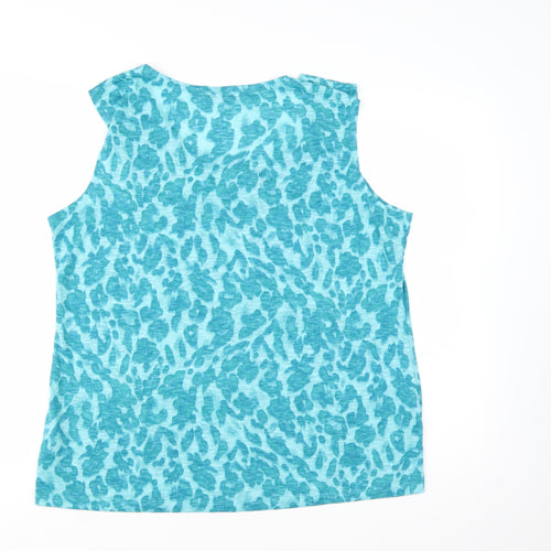 Marks and Spencer Per Una Blue Animal Print Cotton Blend Sleeveless Tank Top Size 20