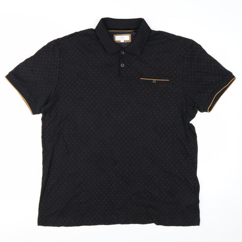 Next Men's Black Geometric Cotton Modal Polo Shirt XL