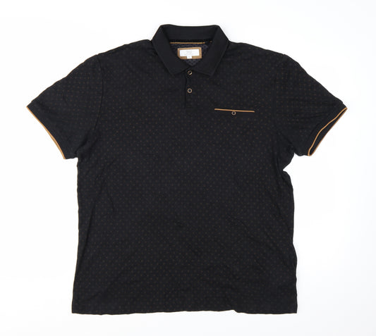 Next Men's Black Geometric Cotton Modal Polo Shirt XL