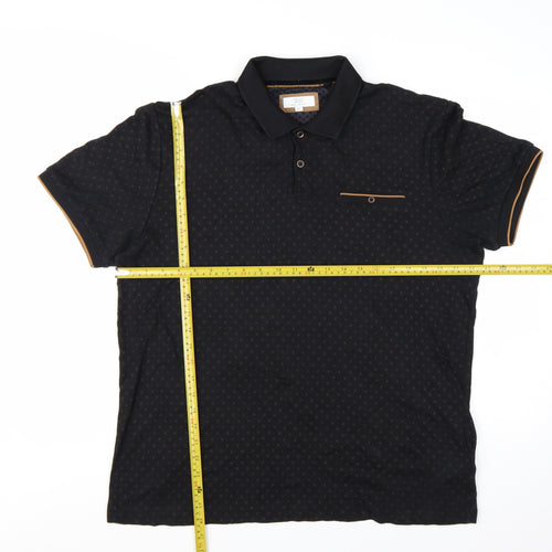 Next Men's Black Geometric Cotton Modal Polo Shirt XL